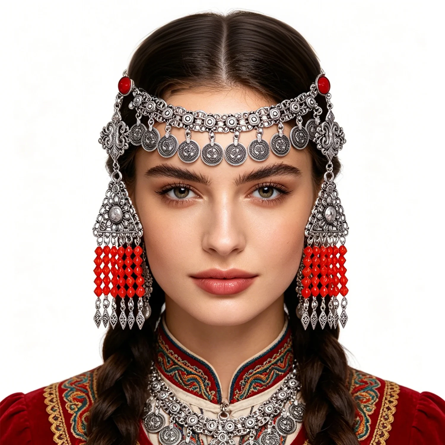 Фото Винтажный геометрический кулон-монета с кисточкой, цепочка-украшение для лба, женский индийский ретро-серебряный этнический аксессуар для волос, ювелирное украшение №2