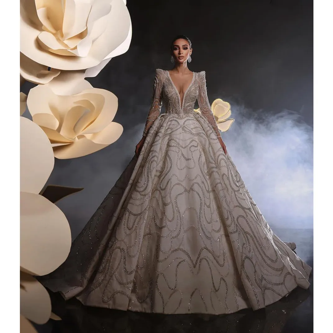 Женское свадебное платье It's yiiya белое кружевное с длинными рукавами V-образным