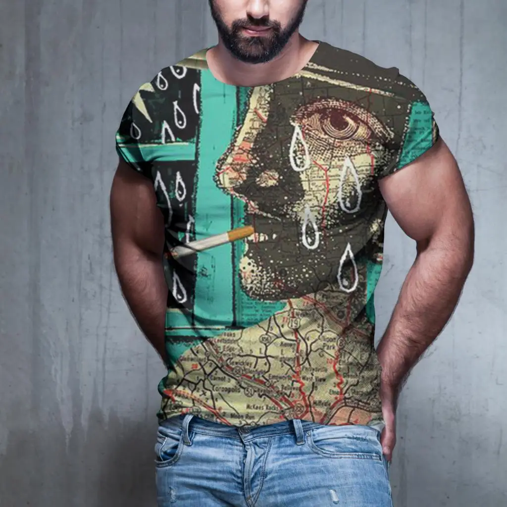

2022 new casual summer men's graffiti abstract oil painting 3D printing European and American men's short-sleeved T-shirt
