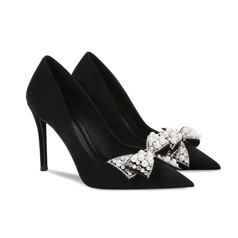

Spring and Autumn 2023 New Water Diamond Bowknot Pointed High Heel Shoes Women's Slim Heels Shallow Mouth Single Shoes Women