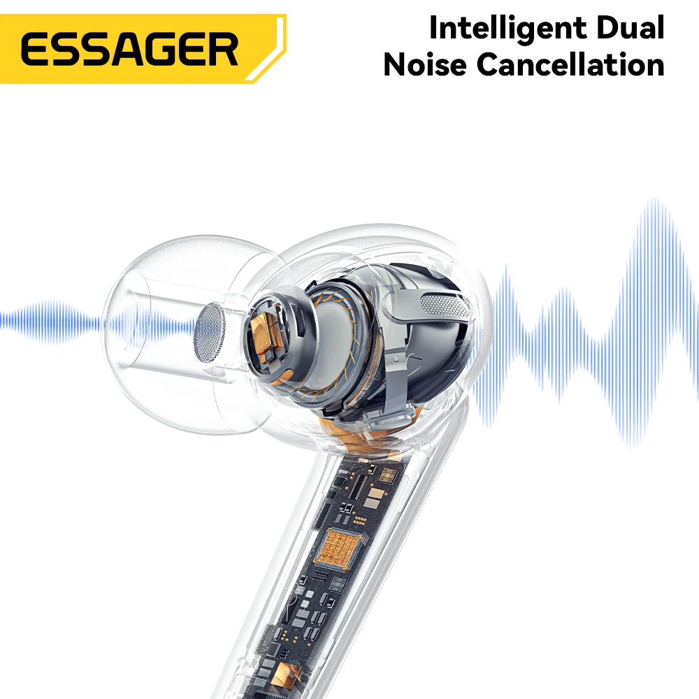 Фото Беспроводные наушники Essager, Bluetooth, Hi-Fi стерео, двойное шумоподавление, наушники-вкладыши с микрофоном, умная сенсорная гарнитура №3