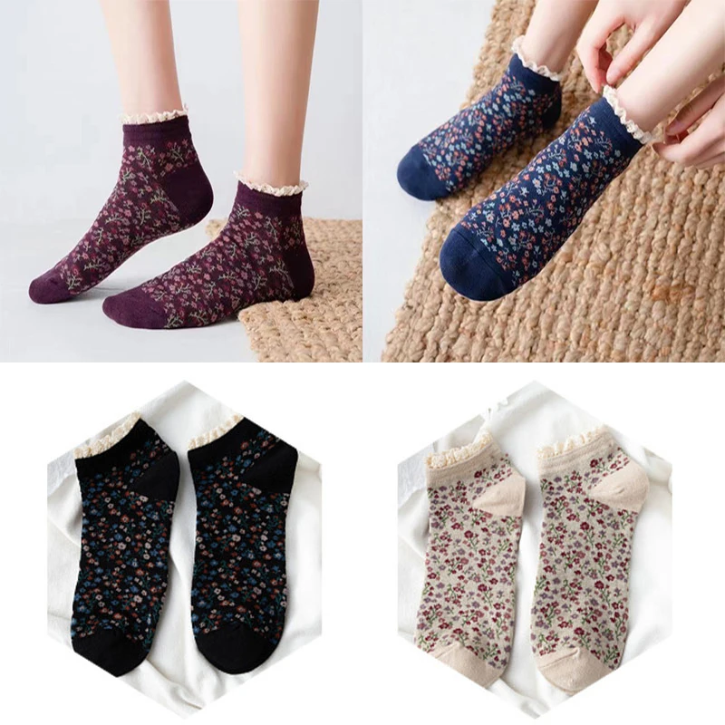 

New Japanese girls lace boat socks floral retro women's socks Korean socks