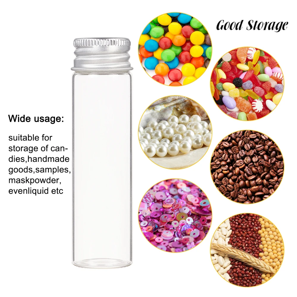 20pcs Clear Glass Bottles 20ml Mini Empty Jars with Screw Aluminum Cap Silicone Stopper For Wedding Home Decoration Gifts