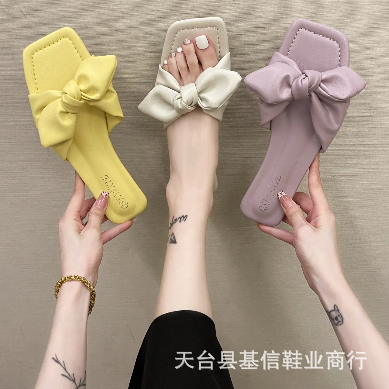 

Shoes Women Female Slippers Slides Loafers Lady Butterfly-Knot Soft 2022 Girl Flat Basic PU Butterfly-knot Rubber Fabric