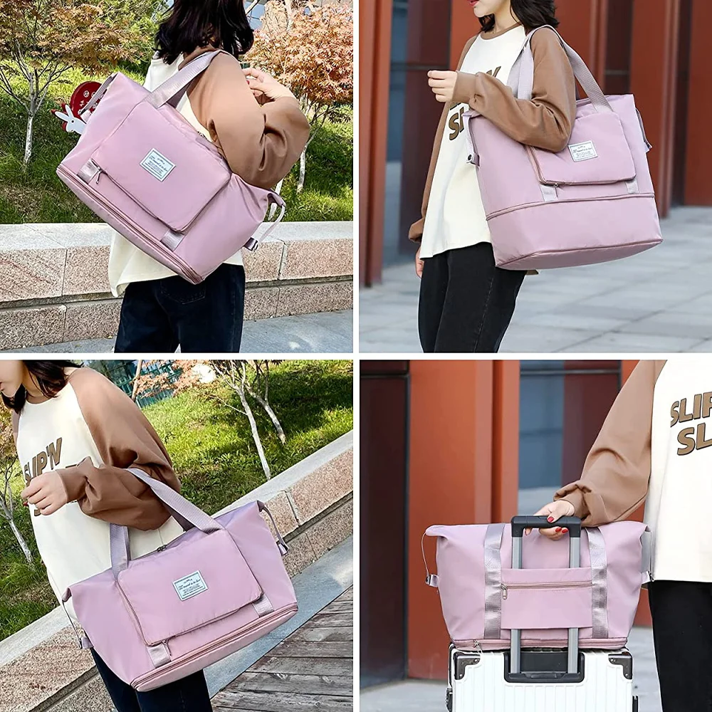 Women Shoulder Travel Bag Luggage Storage Handbags Training Gym Yoga Sport Large Capacity Collapsible Duffle Tote Organizer 2023