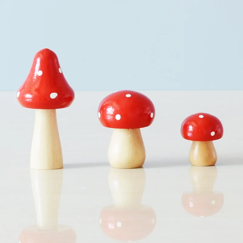 

3Pc Wooden Mushroom Decor Cartoon Cute/fairy Garden/DIY/ Micro Landscape Potted Mushroom Decoration Crafts Ornament Home Decor