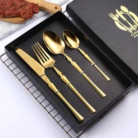 stainless steel knife fork and spoon tableware set golden tableware steak knife and fork four piece gift box set