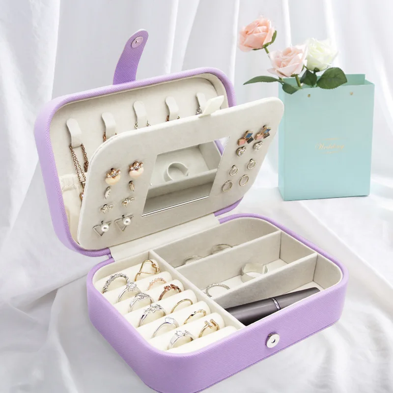 

Portable Jewelry Box Earrings Stud Earrings Headdress Necklaces Organizer Home Travel Girl Gift