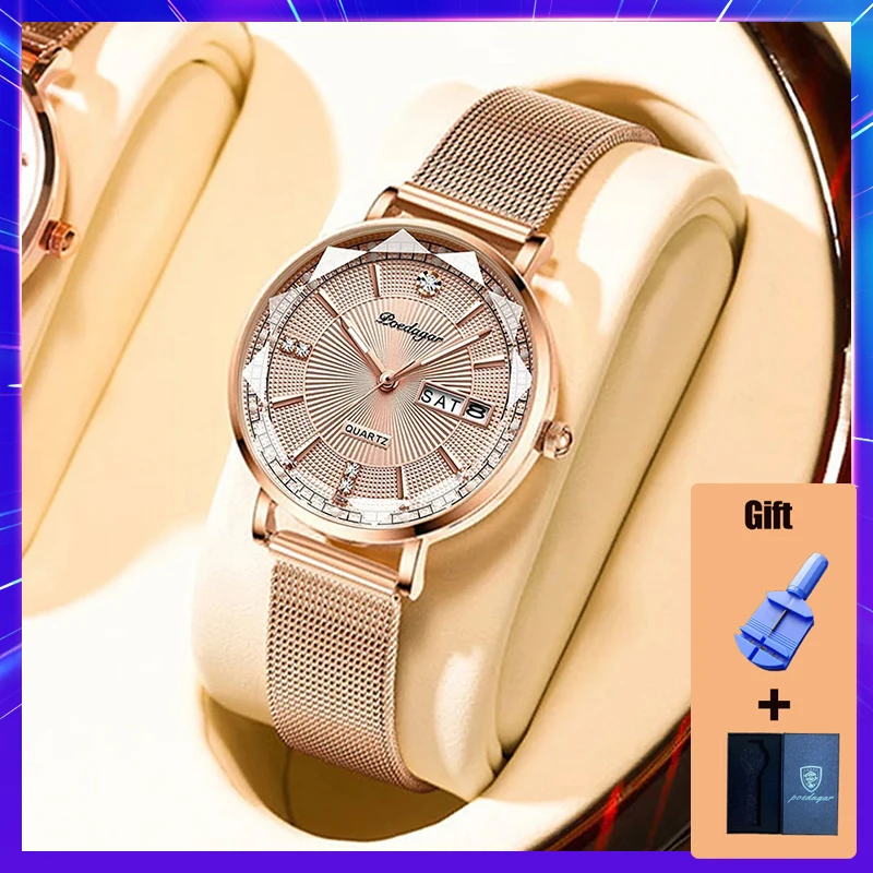 POEDAGAR Luxury Quartz Watches For Women Fashion Casual Stainless Steel Women's Wristwatches Luminous Reloj Mujer Ladies Clock