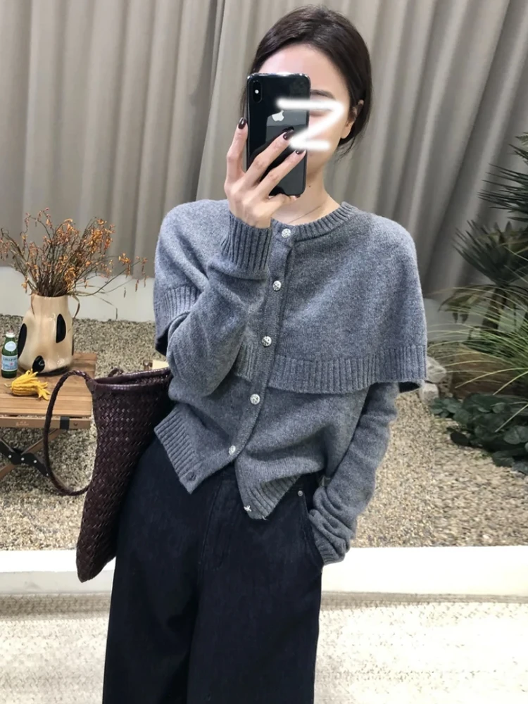 Серый высококачественный женский свитер из двух предметов накидки новинка 2024