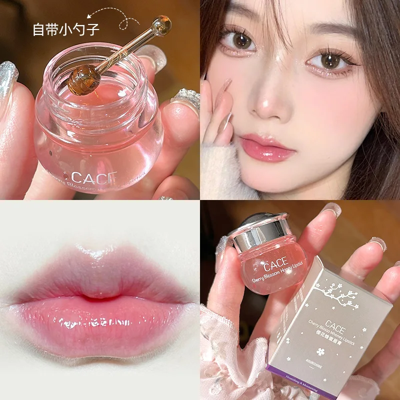 Pink Cherry Honey Moisturizing Lip Mask Balm Anti-Wrinkle Anti-Cracking Unisex Sleeping Lip Oil Gloss Korean Skin Care Products