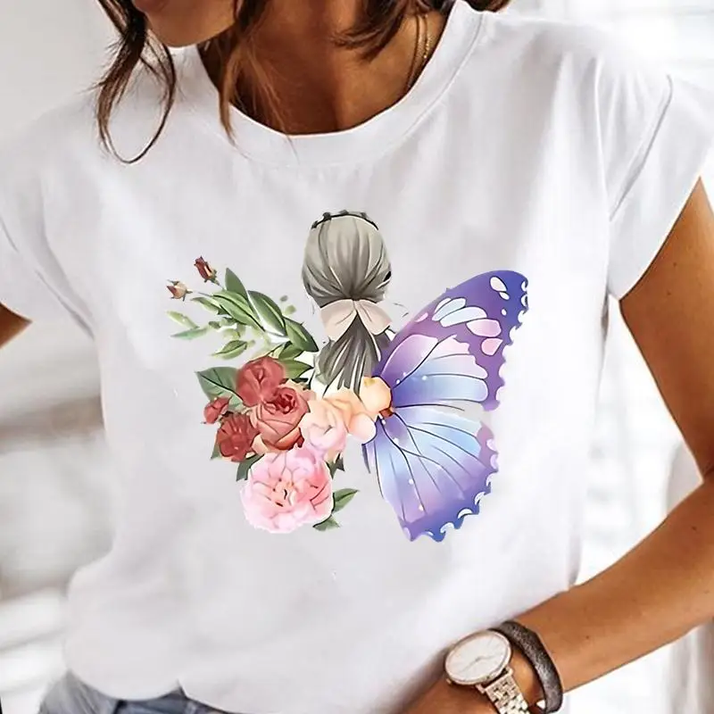 Women Print Clothes Watercolor New Lovely Female Tops Tee Tshirt Fashion Print Cartoon O-neck Ladies Graphic T-Shirt