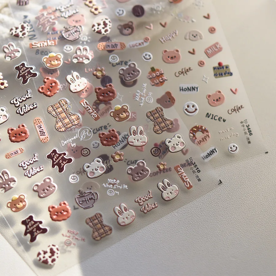 NAILFYOU 5D японские кавайные наклейки для дизайна ногтей с медведем персикового