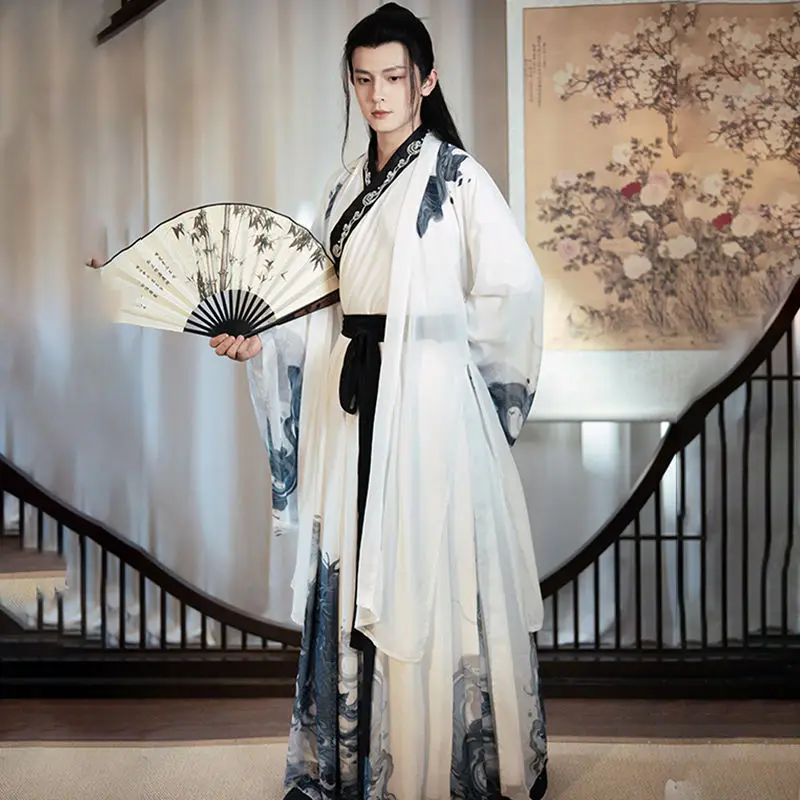 Новинка мужской набор для весны и осени Hanfu Wei Jin стиль парный воротник с