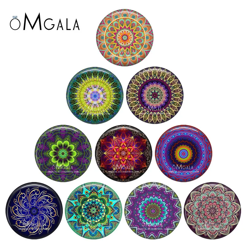 

Fashion Colorful Mandala Paintings 10mm/12mm/14mm/18mm/20mm/25mm/30mm Round photo glass cabochon demo flat back Making findings