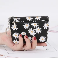 2022 korean small daisy coin purse zipper mini coin pouch case women short wallet purse key case storage bag small fresh cute
