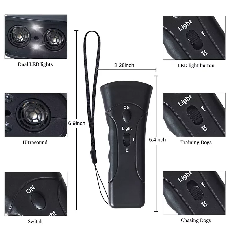 

Dog Repeller Whistle Anti Barking Stop Bark Training Device Trainer LED Ultrasonic 3 in 1 Anti Barking Without Battery