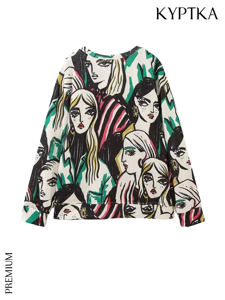 

KYPTKA Women Fashion Girl Print Sweatshirt Vintage O Neck Long Sleeve Female Pullovers Chic Tops