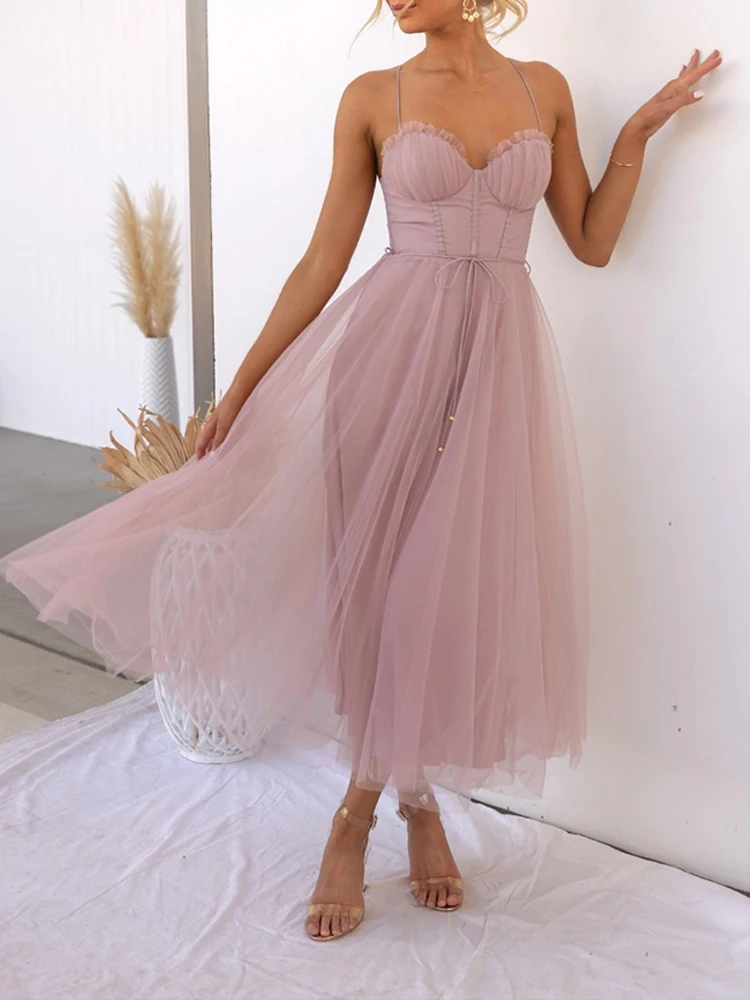 

Элегантное Сетчатое платье на тонких бретелях, женское вечернее платье, сексуальное платье для подружки невесты, вечерние платья