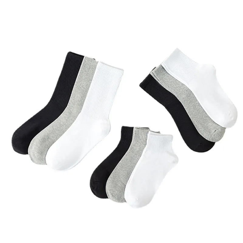 3 Pair Men's And Women's Mid-tube Socks Summer Thin Cotton Absorbent Sports Breathable Black And White Leisure