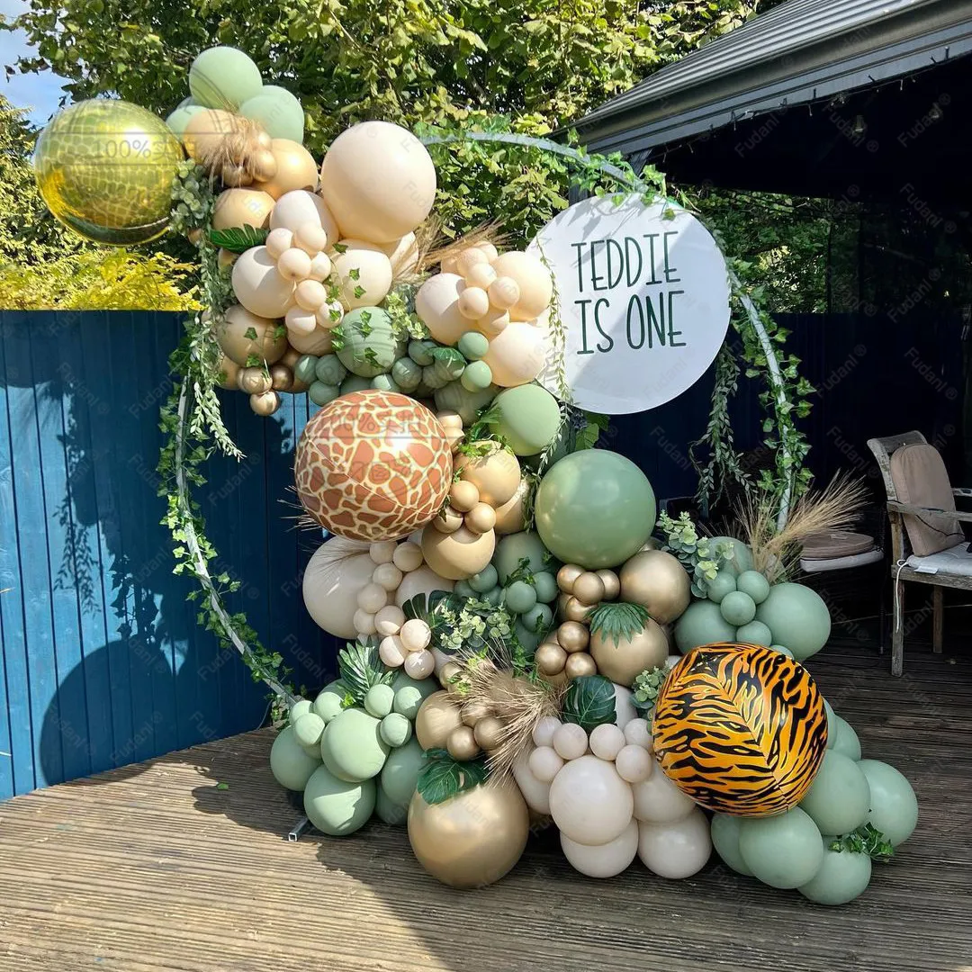 

96pcs Party Balloon Garland Kit Jungle Safari Theme Animal Balloons Palm Leaves for Kids Boys Birthday Party Baby Shower Decors