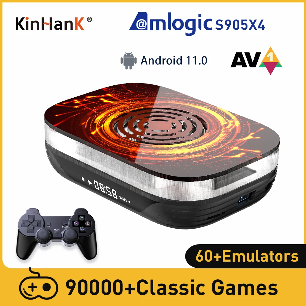 KINHANK Amlogic S905X4 Retro Video Game Console Super Console X4 Plus 90000 Game for 60+ Emulators PSP/PS1/DC/SS/N64 4K HD TVBox