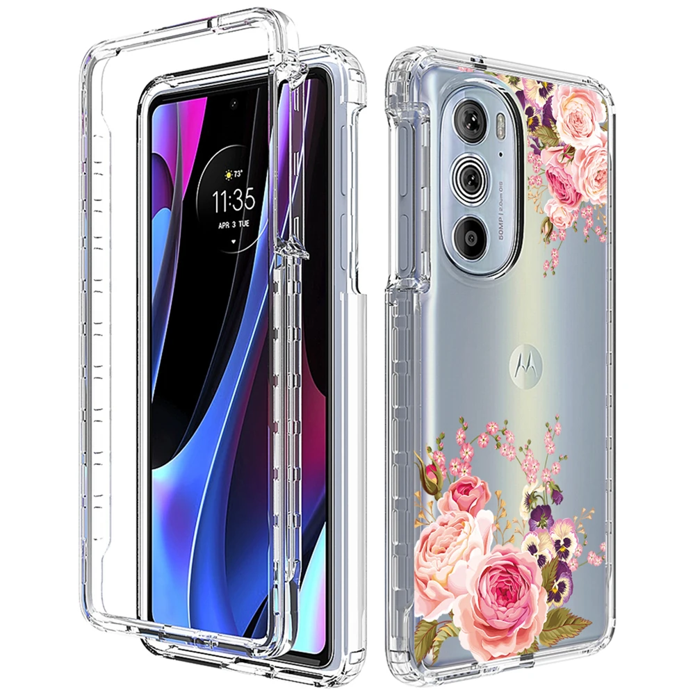 

Dual Layer Shockproof Bumper Butterfly Floral Phone Cover for Moto Edge X30 Plus G Stylus Power 2021 2022 Heavy Duty Case Shell