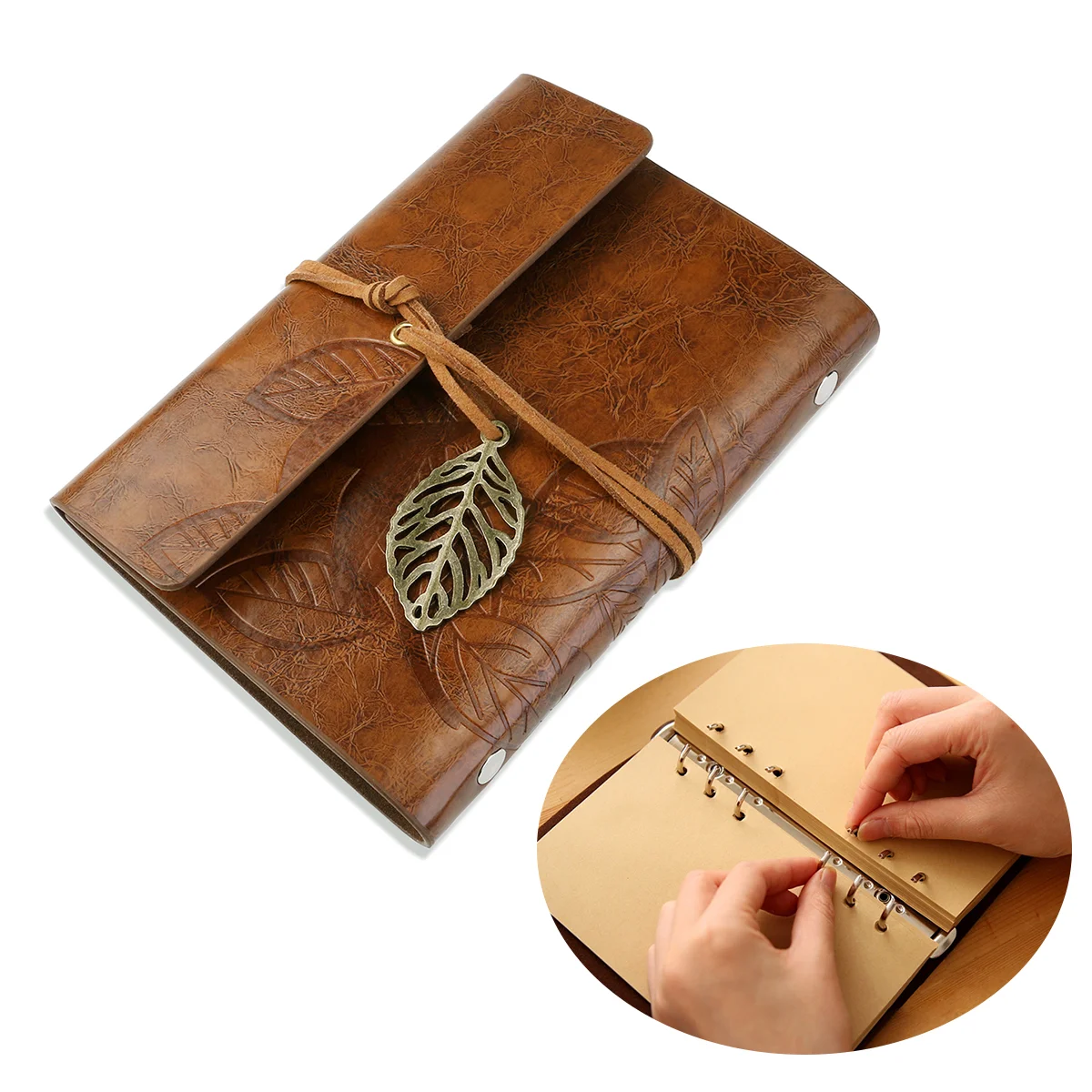 

TINKSKY Vintage Style Leaf Leaves Pattern PU Cover Loose-leaf String Bound Blank Notebook Notepad Journal Diary Jotter -