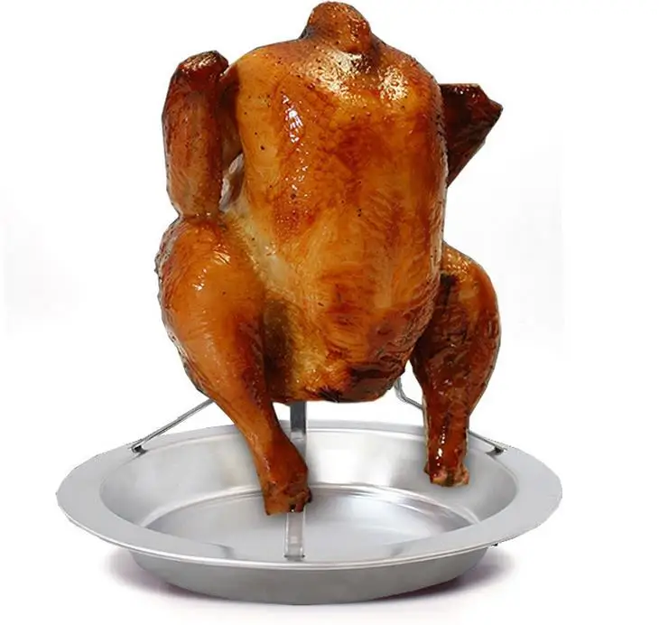

JINGWAN 1PC BBQ Non-Stick Chicken Duck Stand Rack Stainless Steel Chicken Holder Pan Outdoor Camping Baking Pan Grill