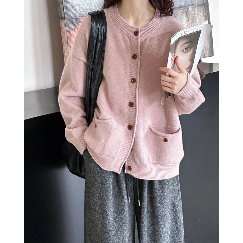 Новинка 2024 женский свитер с круглым вырезом на одной пуговице кардиганы длинными