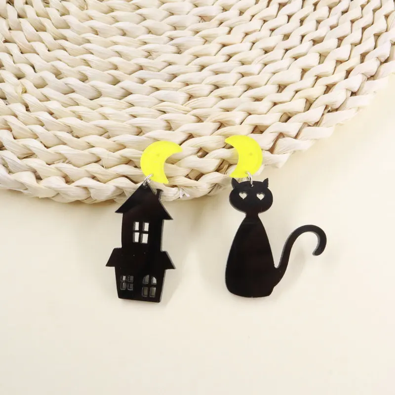 

Винтажные Асимметричные акриловые серьги с вырезами в виде замка, кота, Луны, женские серьги для девушек и женщин, крупные висячие серьги на ...