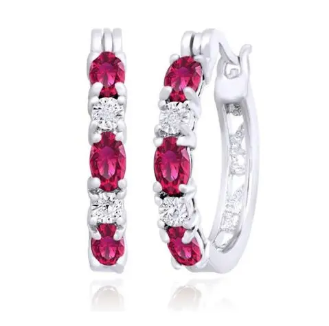 

ANGLANG Red&Green CZ Hoop Earrings Female Cocktail Party Stylish Accessories Chic Birthday Gift Daily Wear Earrings for Women