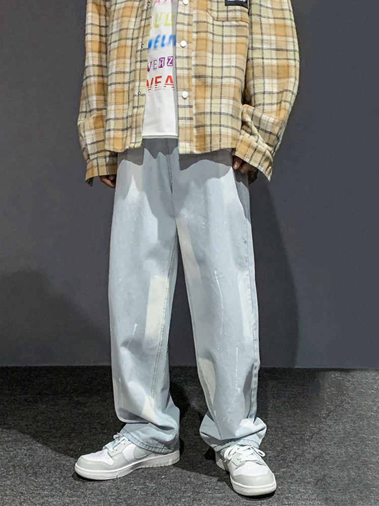 Four Seasons Men's Jeans Trend Hip Hop Straight Loose Wide Leg Pants Skateboard Pants Street Men Plus Size Trousers Ins Hot Sale