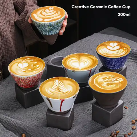 1 шт. креативная керамическая кофейная кружка в стиле ретро, чайная чашка из грубой керамики, японский латте, фарфоровая чашка с цветами, кер...