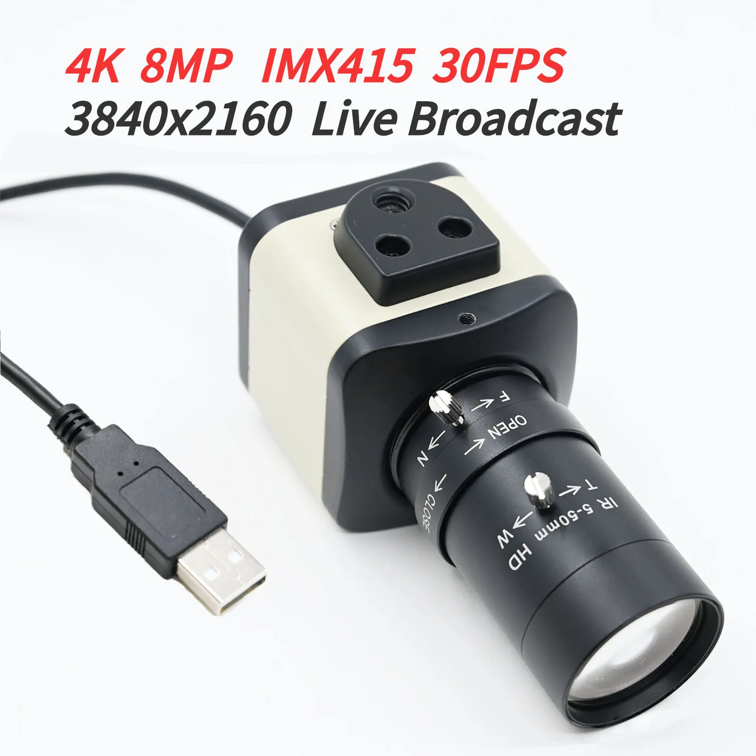 

4K USB Camera 8mp 3840x2160 30FPS IMX415 HD With Varifocal CS Lens 5-50mm 2.8-12mm Online Teaching Video Streaming Plug And Play