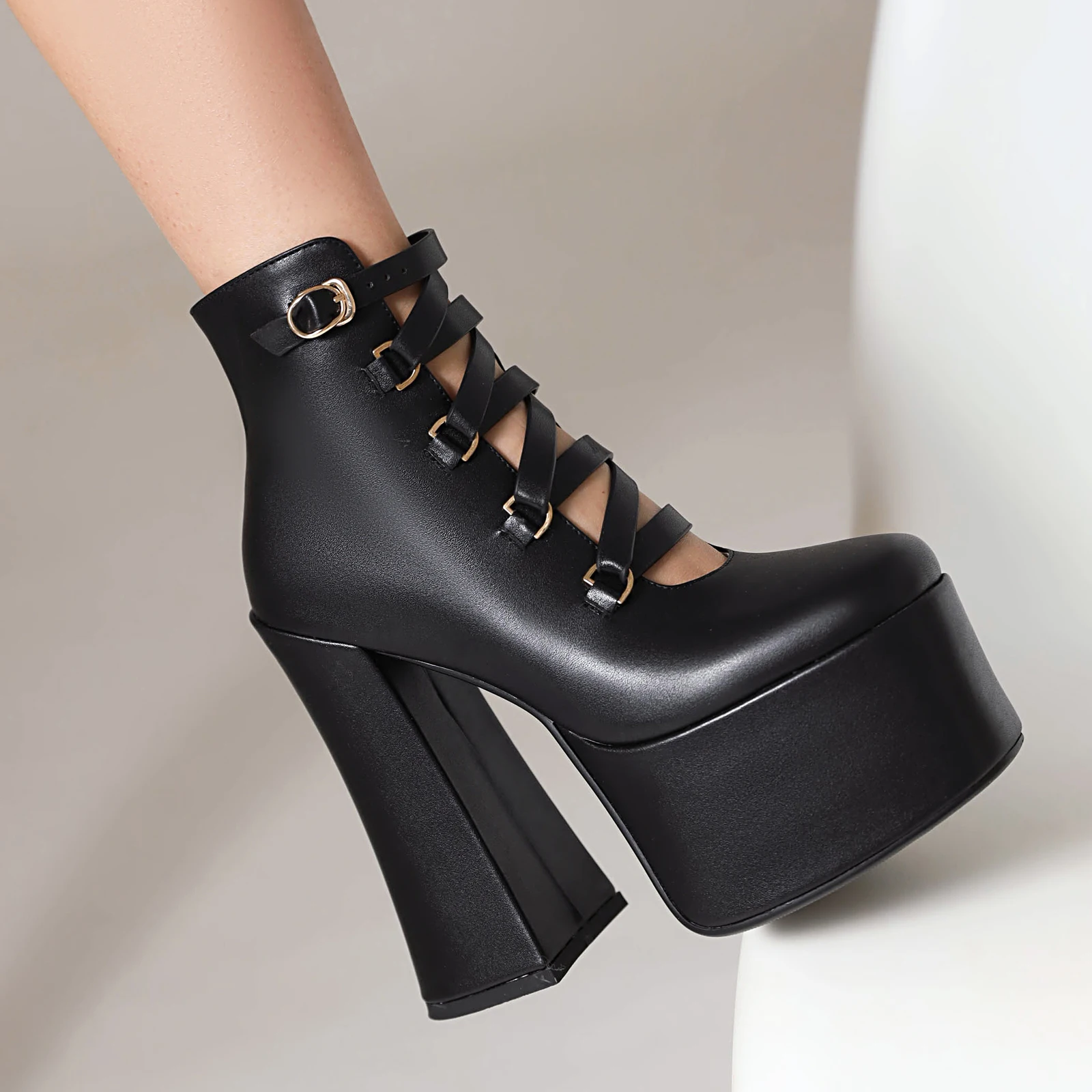 Sexy Pumps Women Club Platform Shoes Bandage Lengthen Leg Thickened High Heels Leather Size 34-43 Spring Autumn Boots