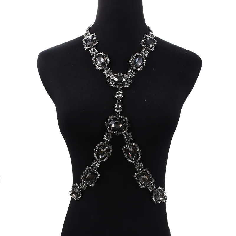 

2023 Europe and The United States New Light Luxury Fashion High-end Popular Women Diamond Glass Necklace Crystal Gem Body Chain