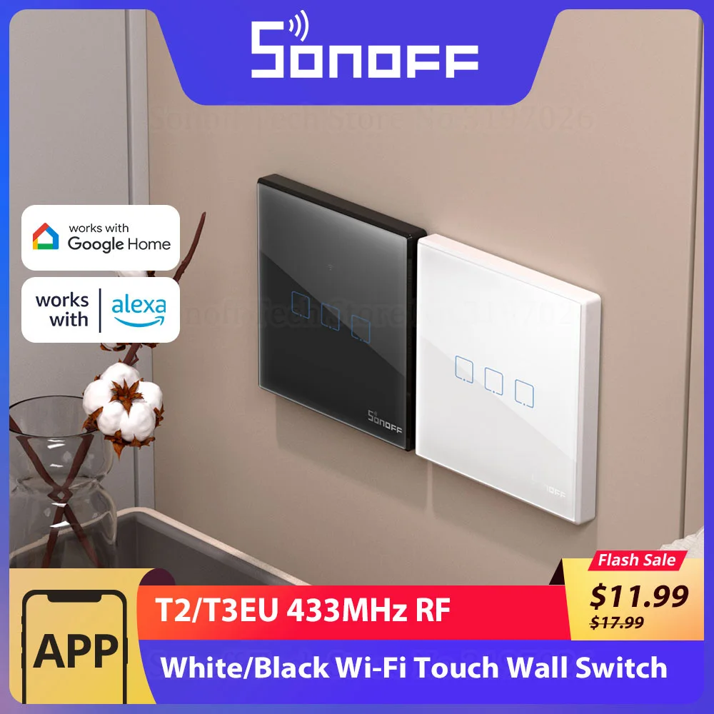 Фото SONOFF T2/T3EU 433 МГц RF Wi-Fi сенсорный настенный переключатель Smart Scene Control через удаленное голосовое управление eWeLink с Alexa Google Home №1