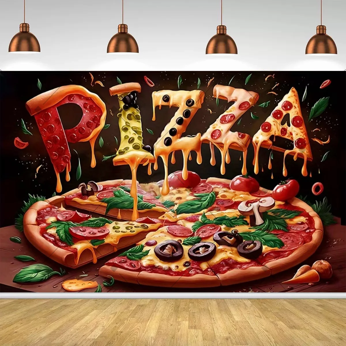 Фото Ретро-фон для вечеринки в стиле итальянского пиццерии Pizza Wall: Декор для дома, бара, вечеринок для любителей еды №2