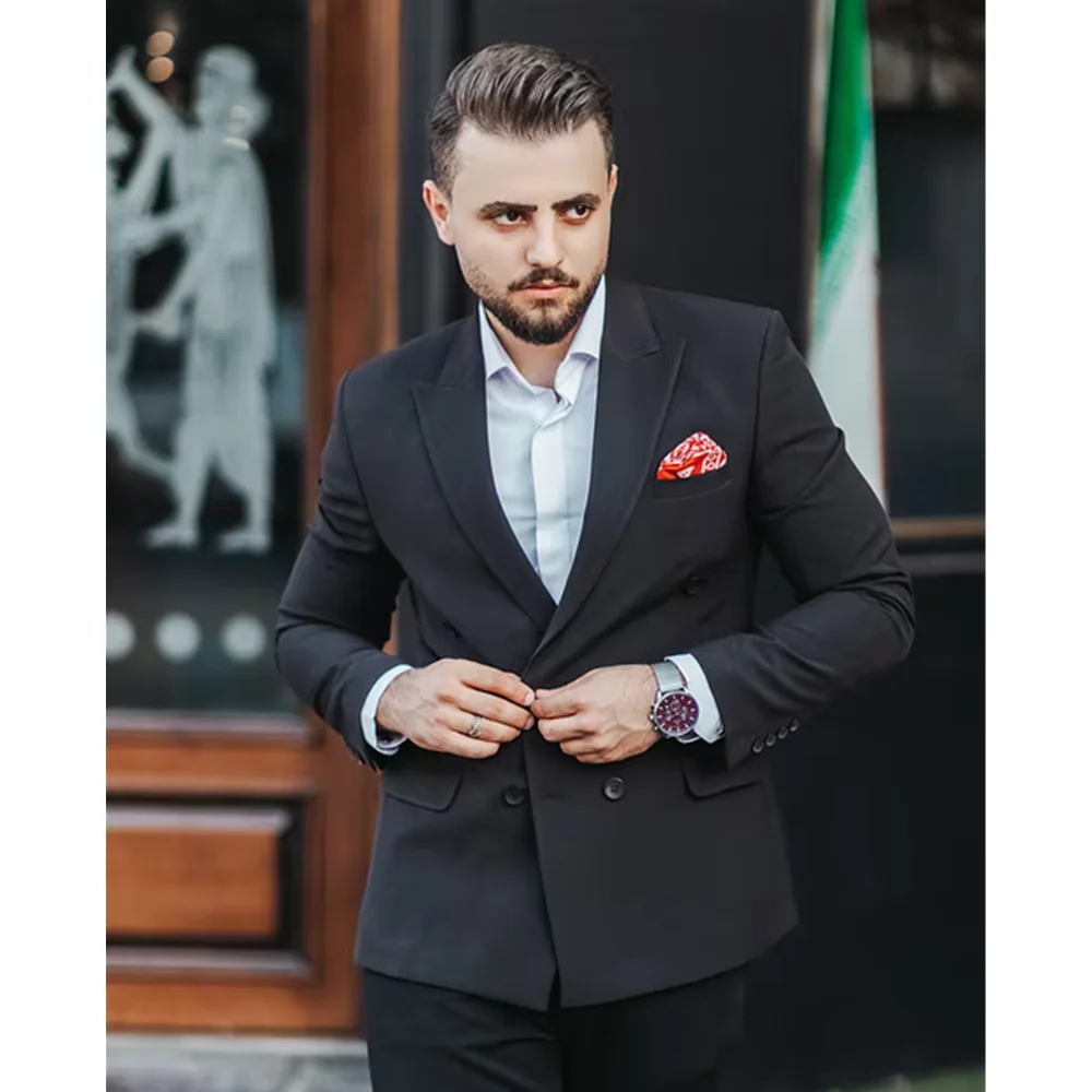 Men's Suits Custom Standard Collar 2 Piece Double Breasted Casual Prom Tuxedo Slim Groom Wedding Blazer + Trousers Terno