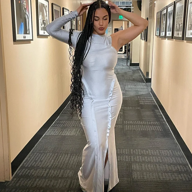 

Женское элегантное облегающее платье с кристаллами на одно плечо, уличная одежда, Осеннее длинное платье, осенняя одежда 2022, оптовая продаж...