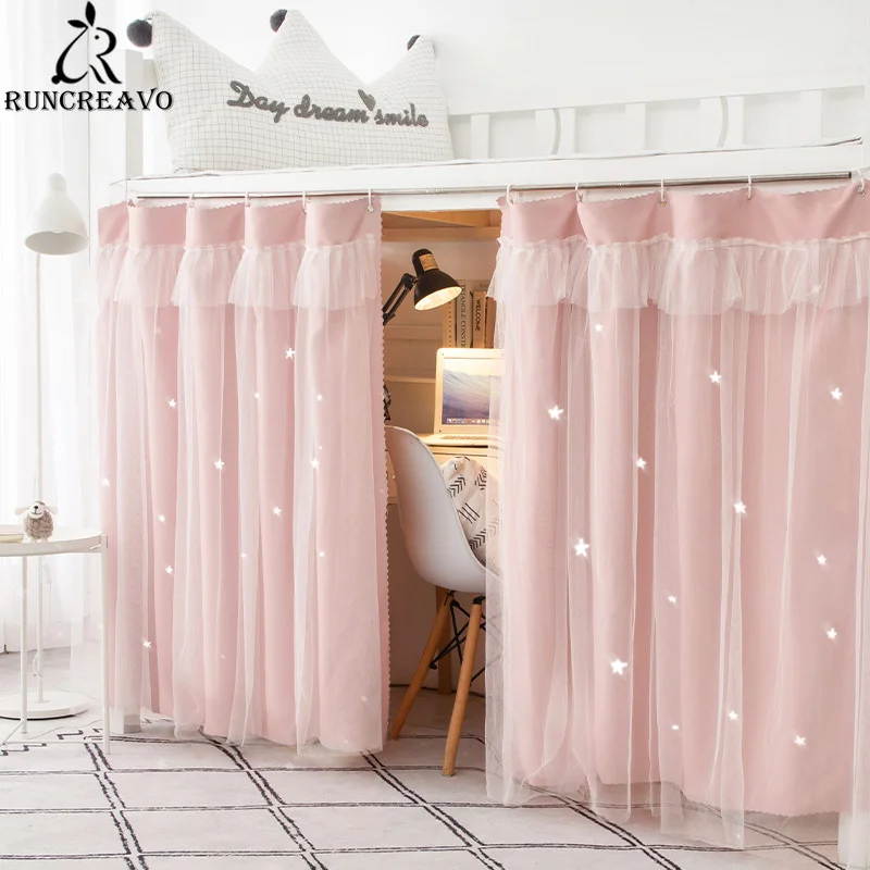 

Princess Style Bed Curtain with Yarn Student Dormitory Strong Shading Cotton Linen Bed Curtain University Dormitory Upper Berth