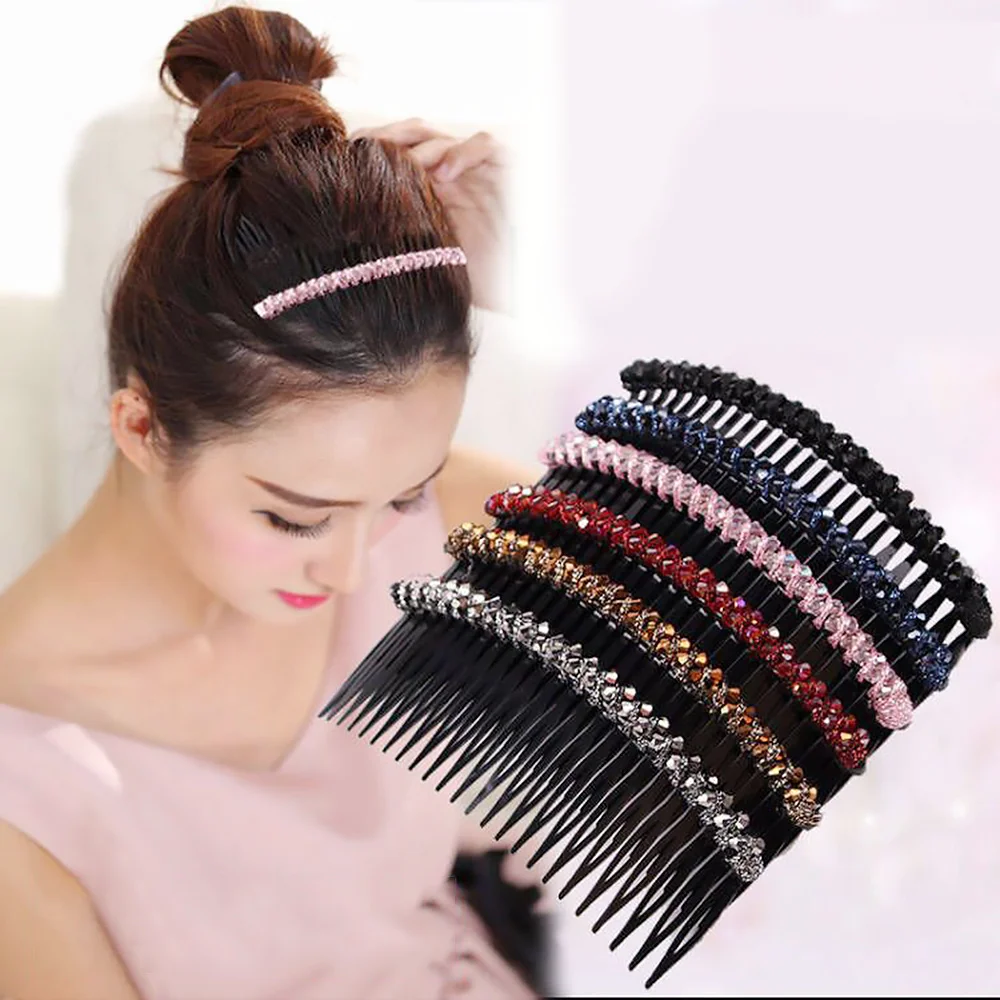 

24 Teeth Comb Shining Crystal Inserts Multi-color Cute Headwear Hair side comb Hair Combs Clips For Women Headdress Ponytail Bun