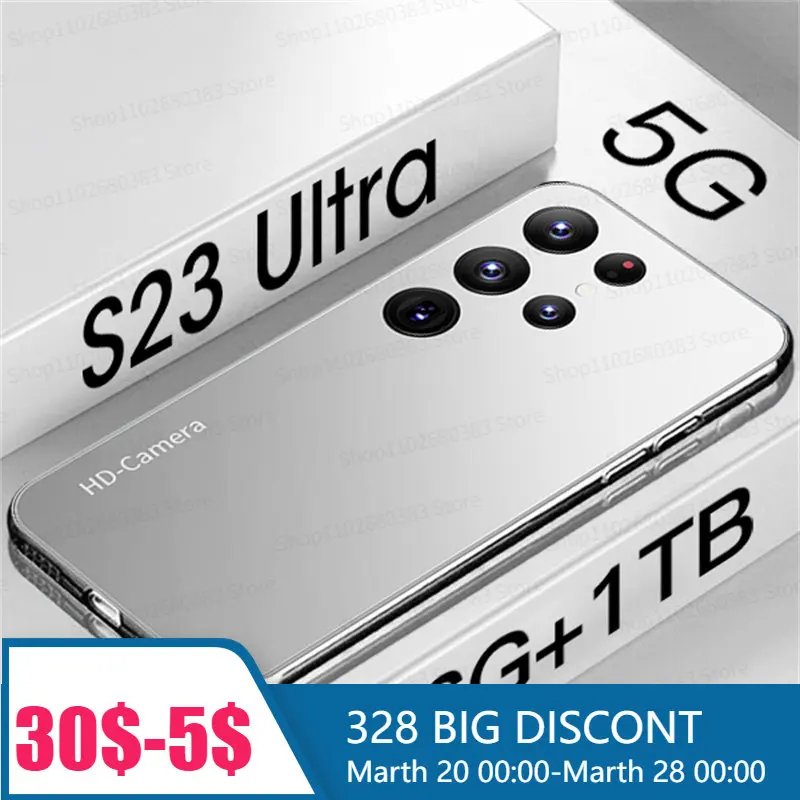

New S23 Ultra Smartphone 5G Android Sanpdragon 8 Gen 1 Cellphones Unlock 6.8inch 6000mAh 16GB+1TB Global Version Mobile Phone
