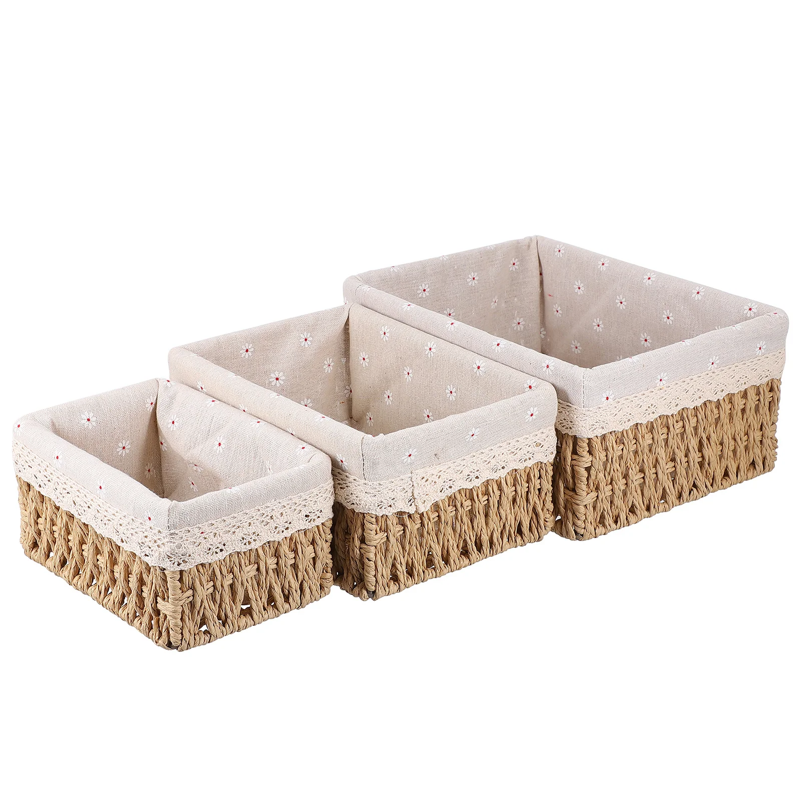 

3 Pcs Rattan Storage Basket Sundries Organizer Veggie Tray Lid Woven Box Wicker Tabletop Desktop