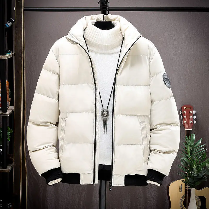 

2022 Men's Windproof Simple Loose Cotton Coat Youth Stand-up Collar down/Cotton-Padded Jacket