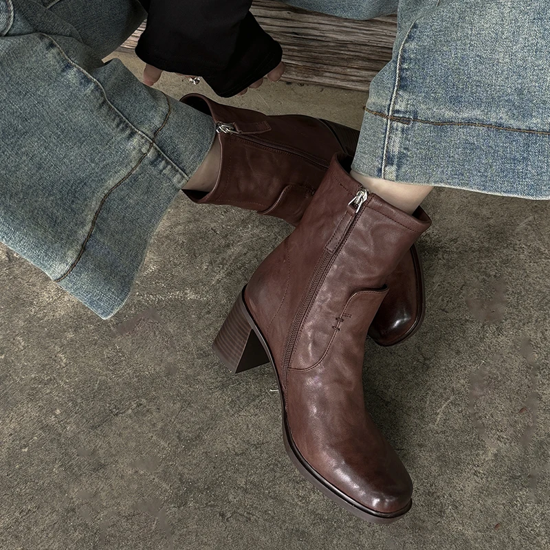 Женские ботильоны с круглым носком TULING JUN 2024 зимние однотонные ботинки на высоком