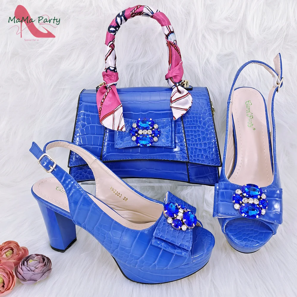 Фото 2024 New Design Sexy Style Ladies Shoes and Bag to Match in Green Color Square Heels Peep Toe Sandals for Wedding Party №4