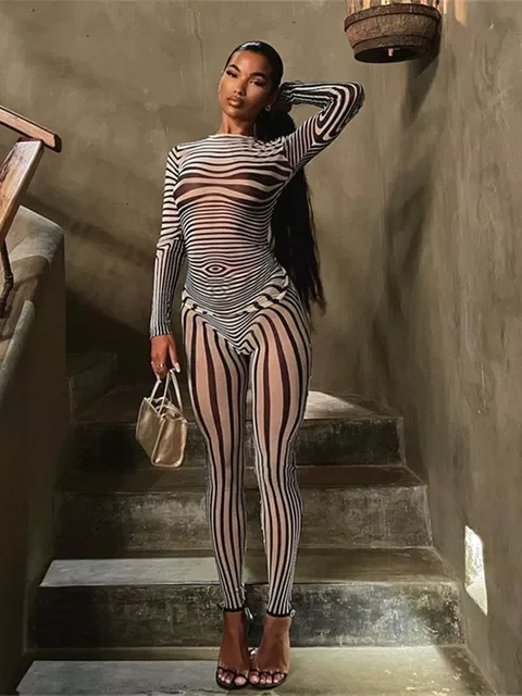 

tracksuit women traf za store blouses See Through Fall Women 2Two Pieces Set Fashion Black Fringes Print Long Sleeves Top Leggi