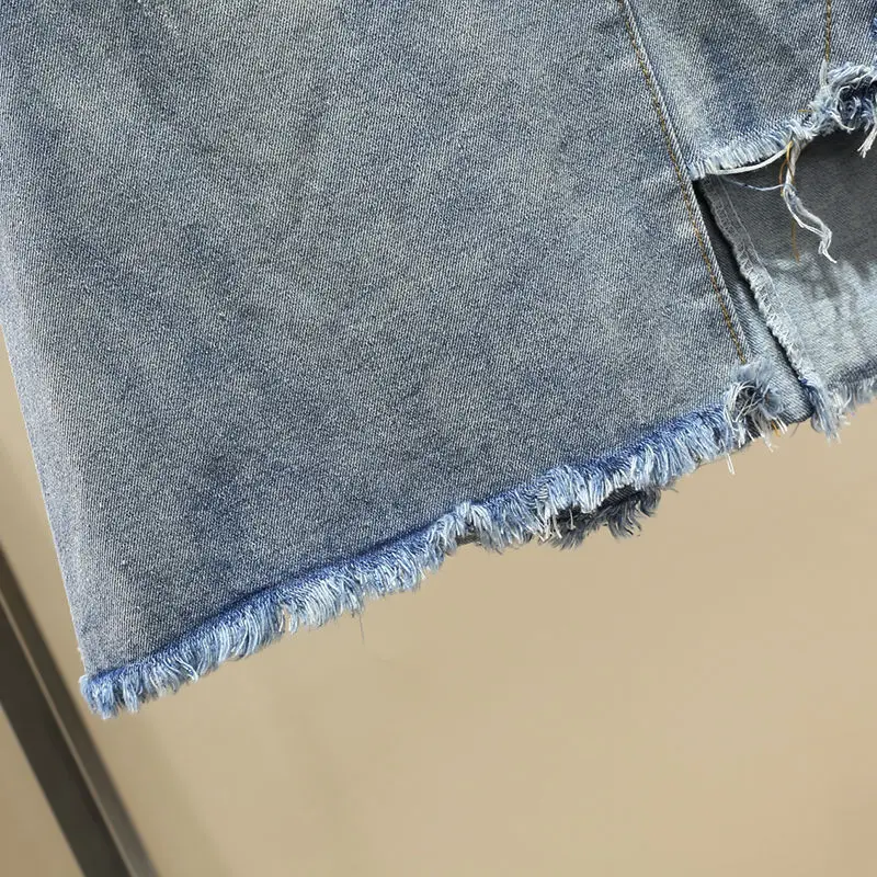 Юбка-трапеция Женская средней длины ассиметричная джинсовая юбка с завышенной